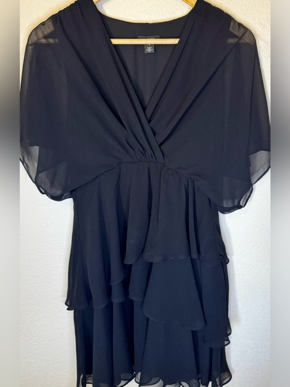 Halogen Black Chiffon Tiered Ruffle Dress Flutter Sleeve Mini Small